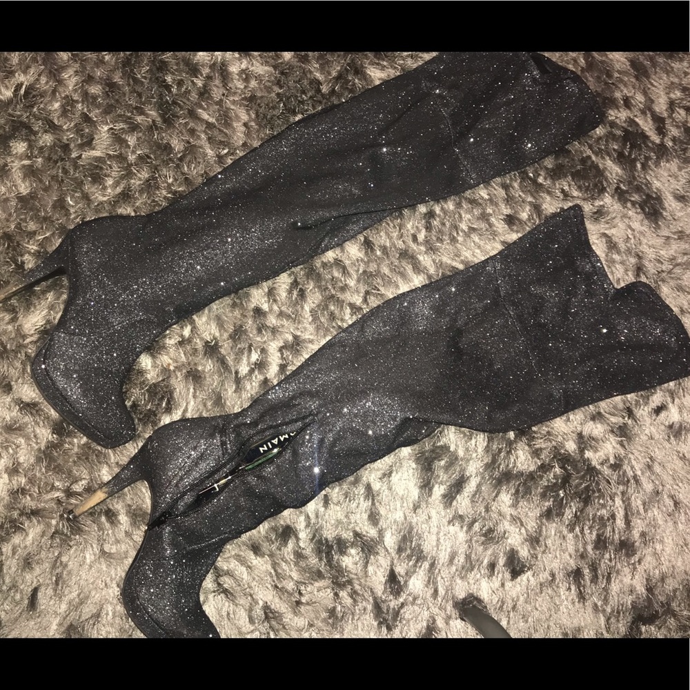 Thalia Sodi Wide sparkly black over the knee boot